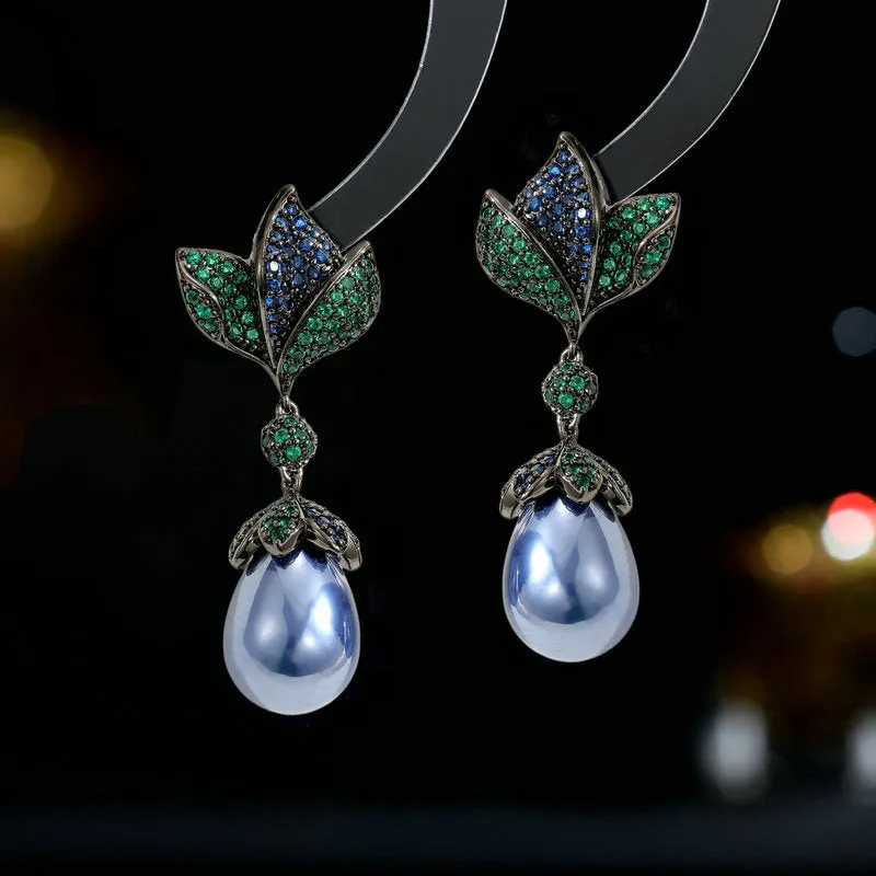 Flower Pearl Drop Earrings