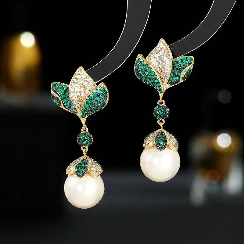 Flower Pearl Drop Earrings