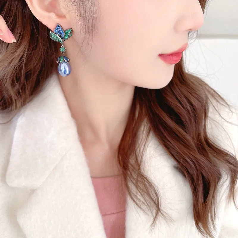 Flower Pearl Drop Earrings
