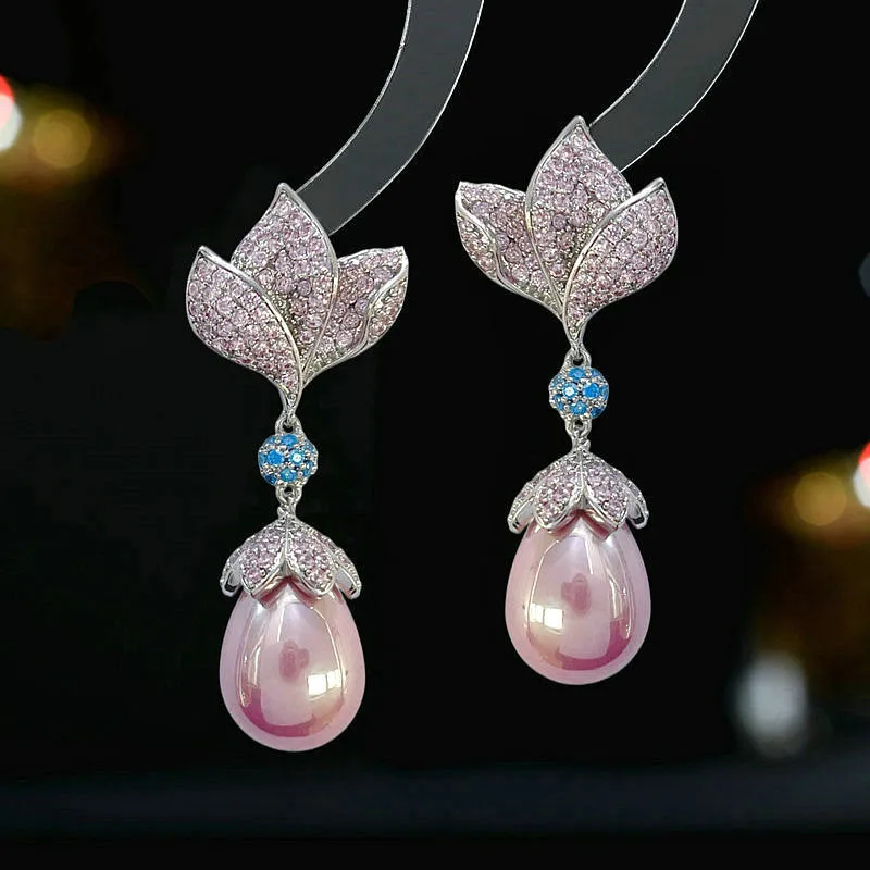Flower Pearl Drop Earrings