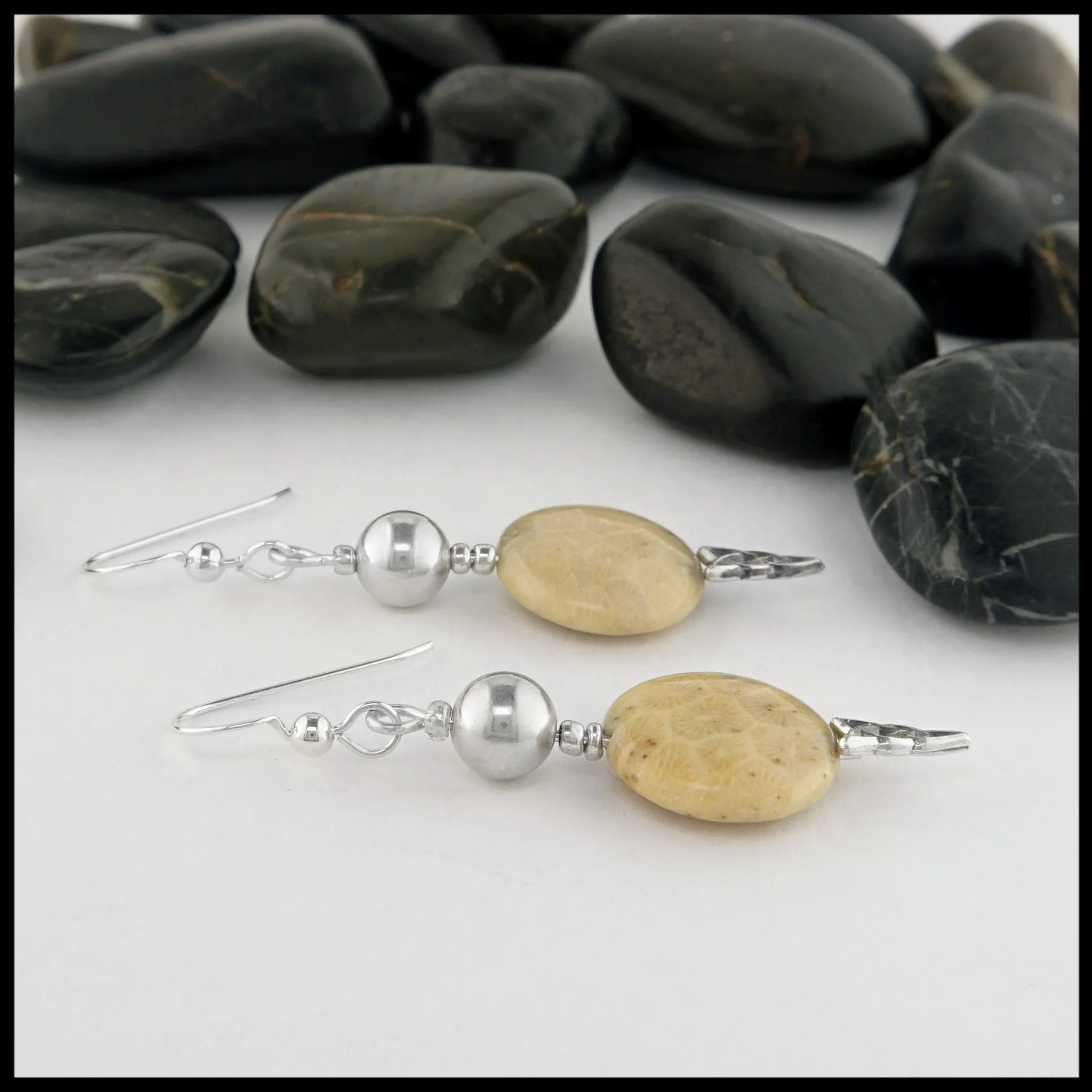 Fossilized Coral Drop Earrings