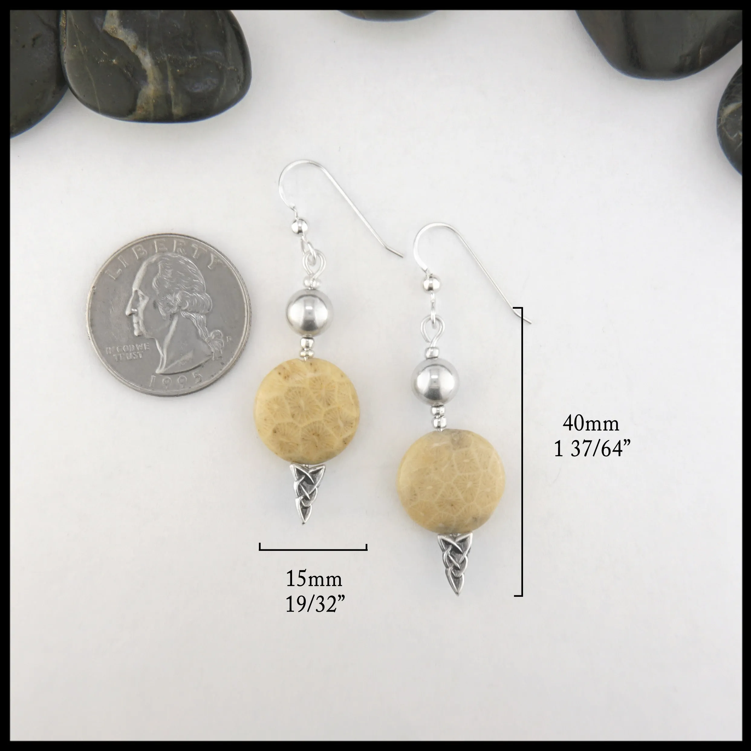 Fossilized Coral Drop Earrings