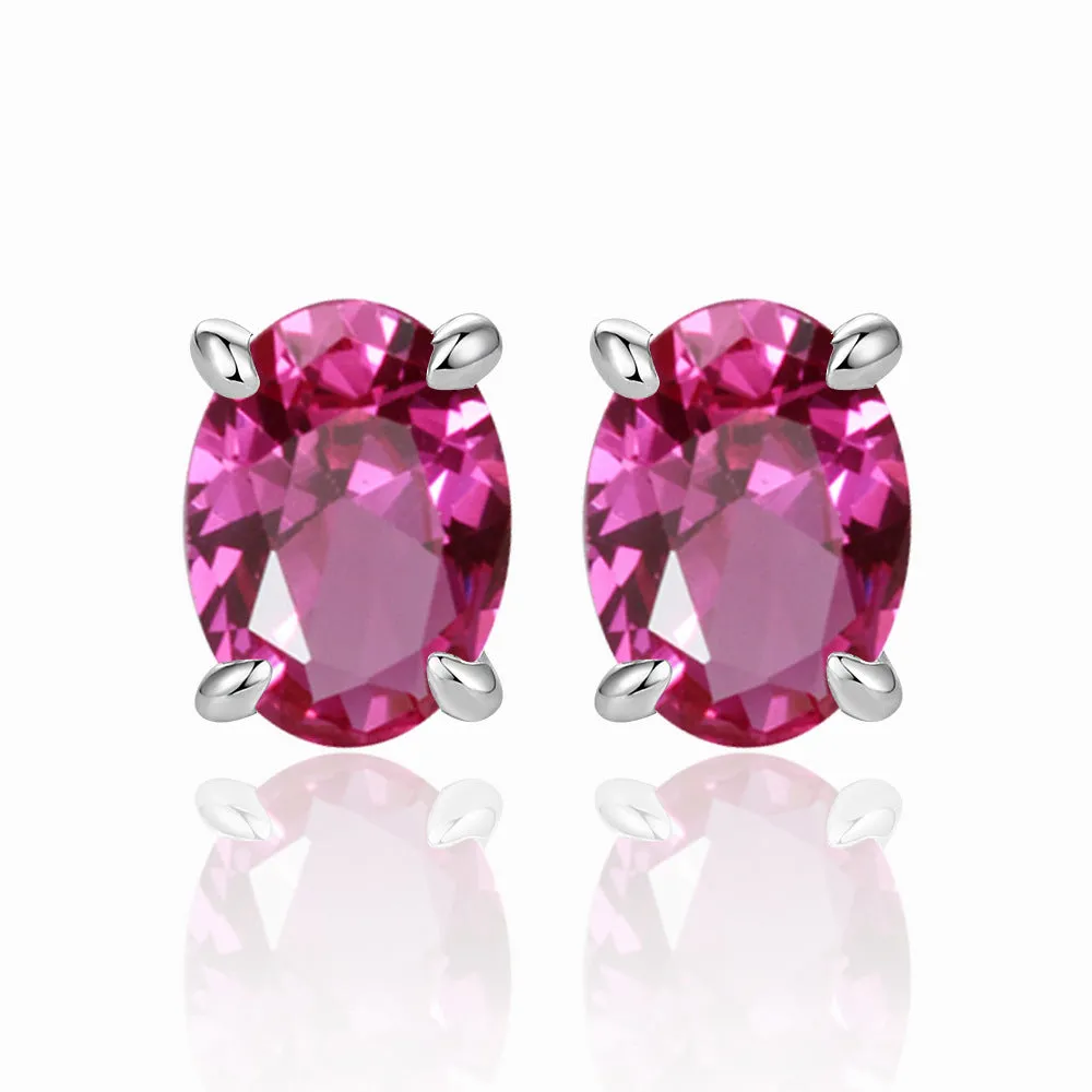 Four Prongs Oval Zircon Silver Studs Earrings for Women