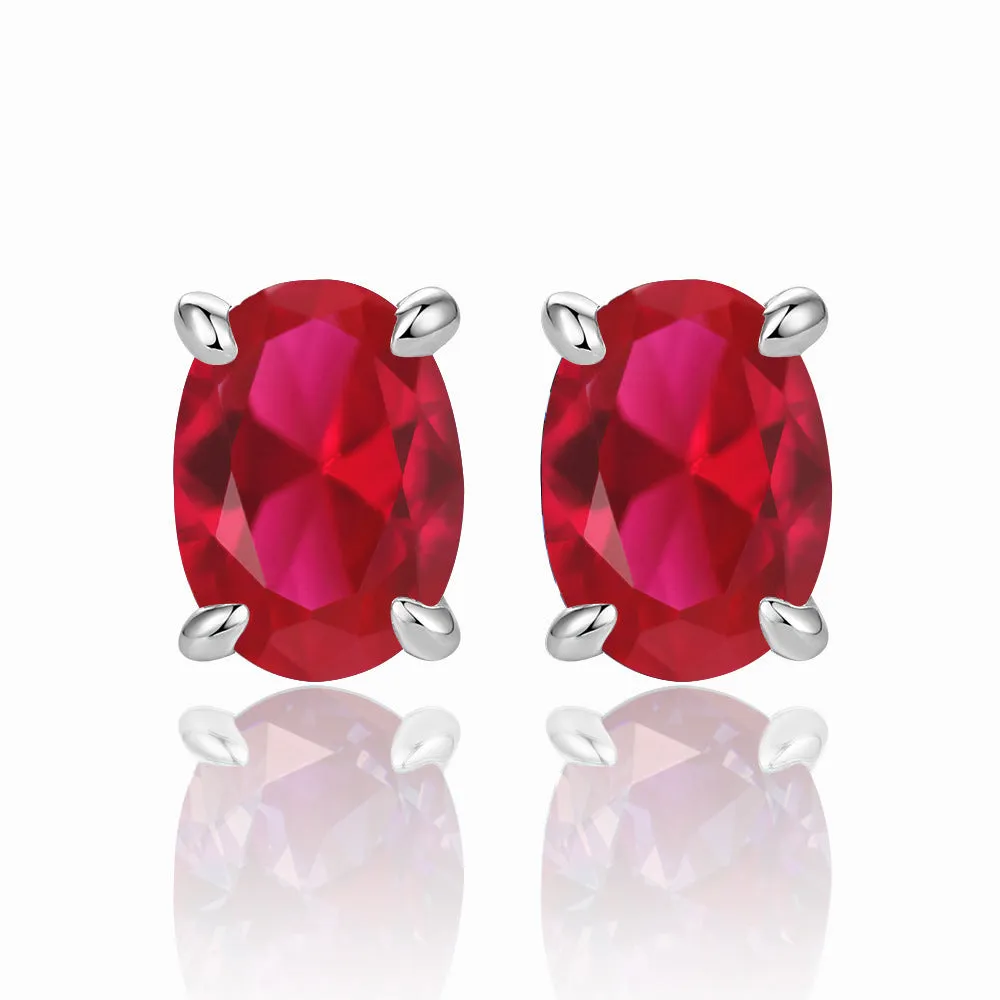 Four Prongs Oval Zircon Silver Studs Earrings for Women