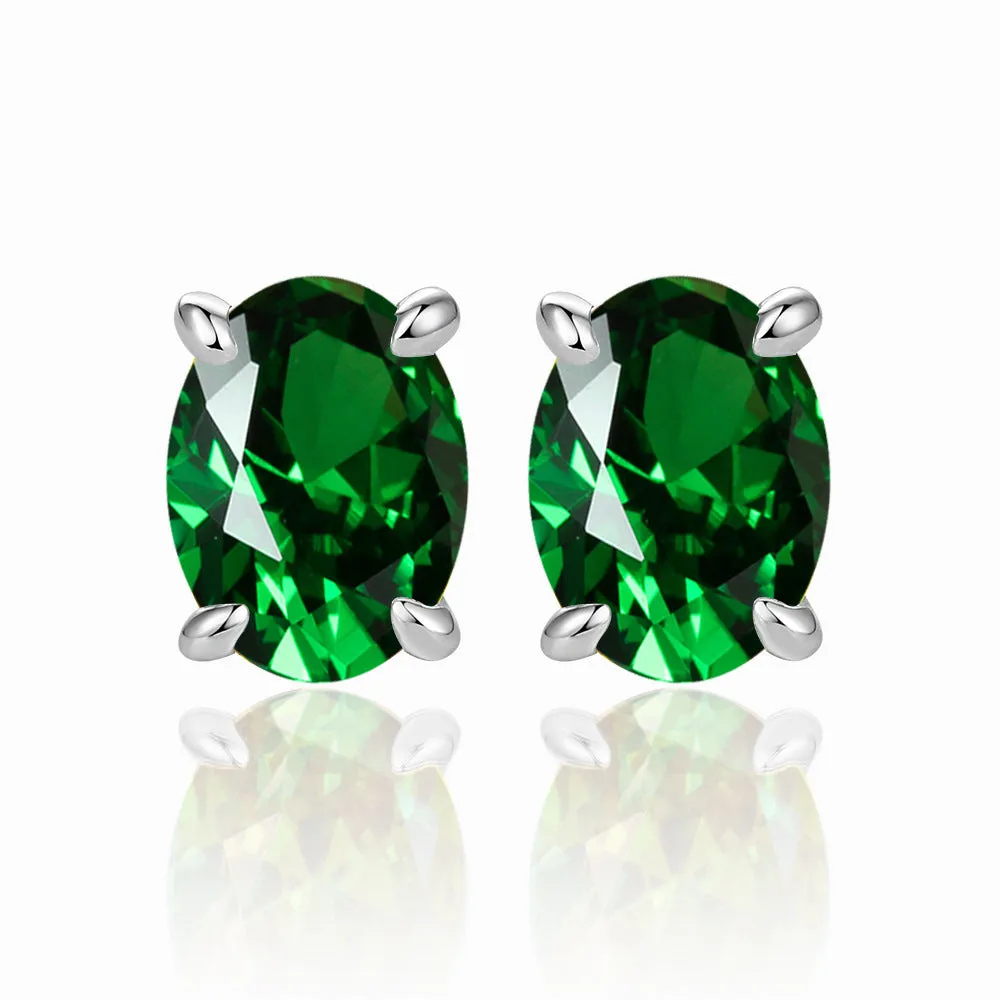 Four Prongs Oval Zircon Silver Studs Earrings for Women