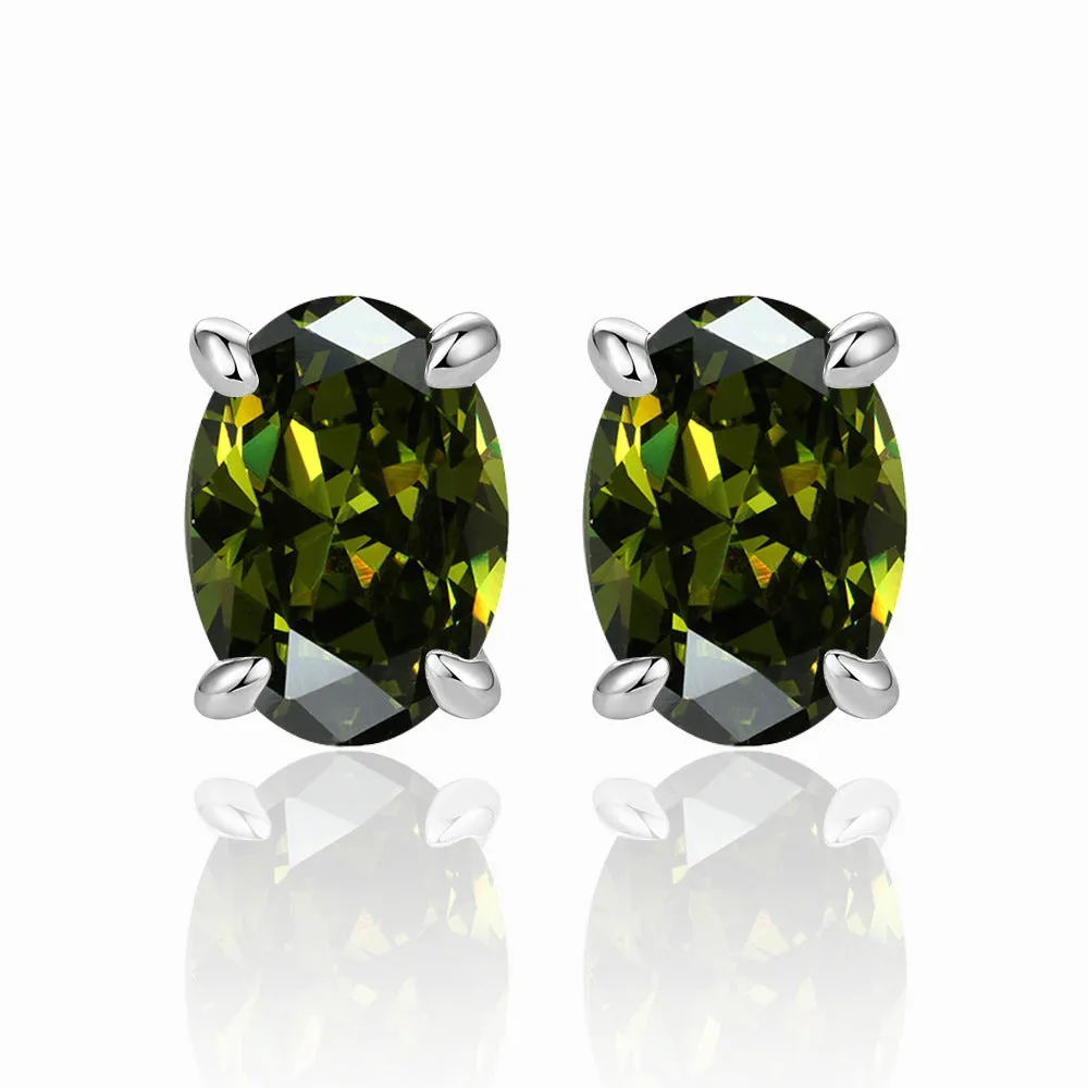 Four Prongs Oval Zircon Silver Studs Earrings for Women
