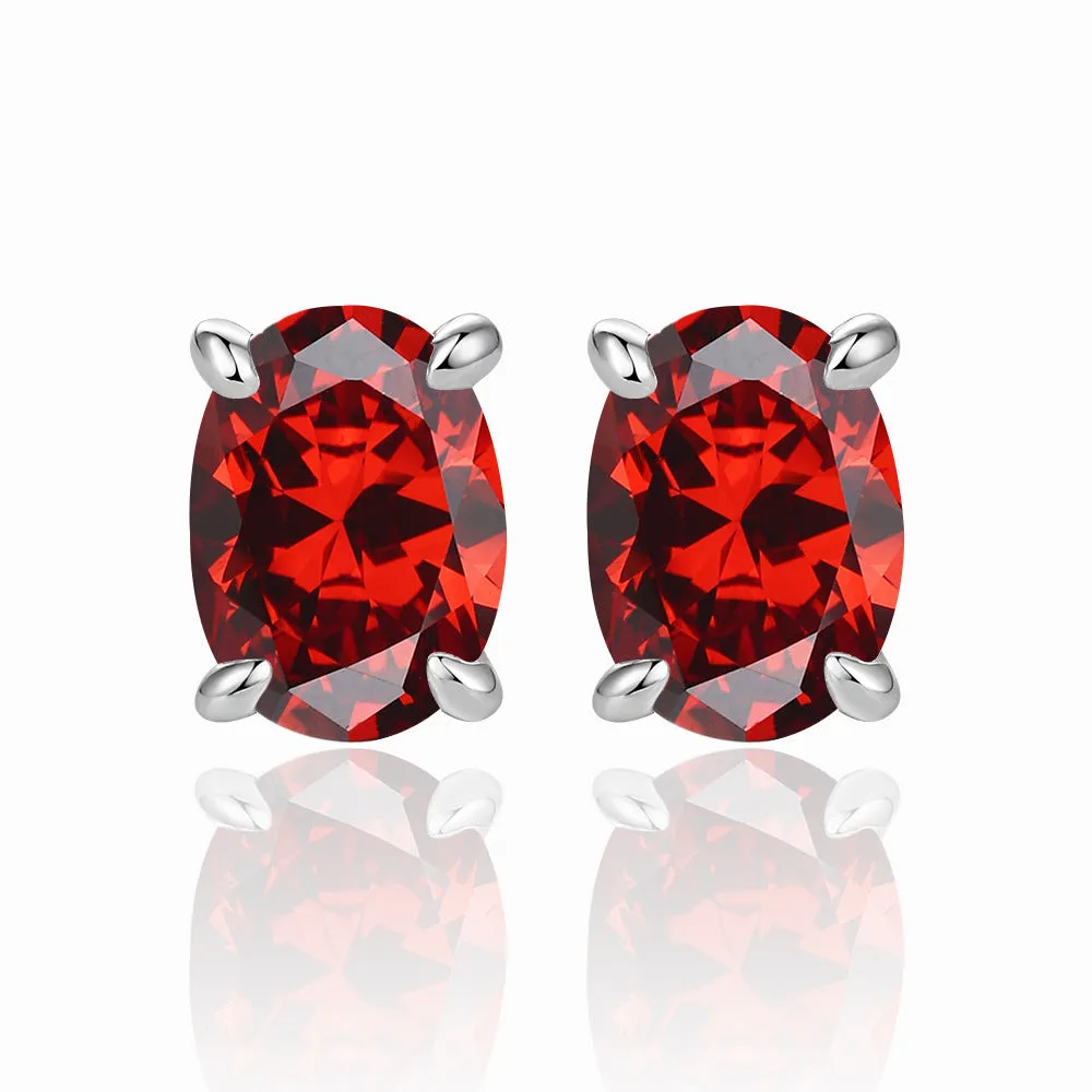 Four Prongs Oval Zircon Silver Studs Earrings for Women