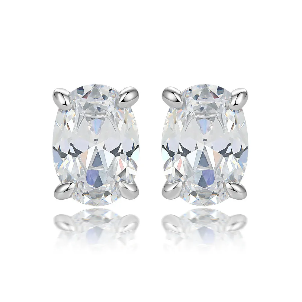 Four Prongs Oval Zircon Silver Studs Earrings for Women