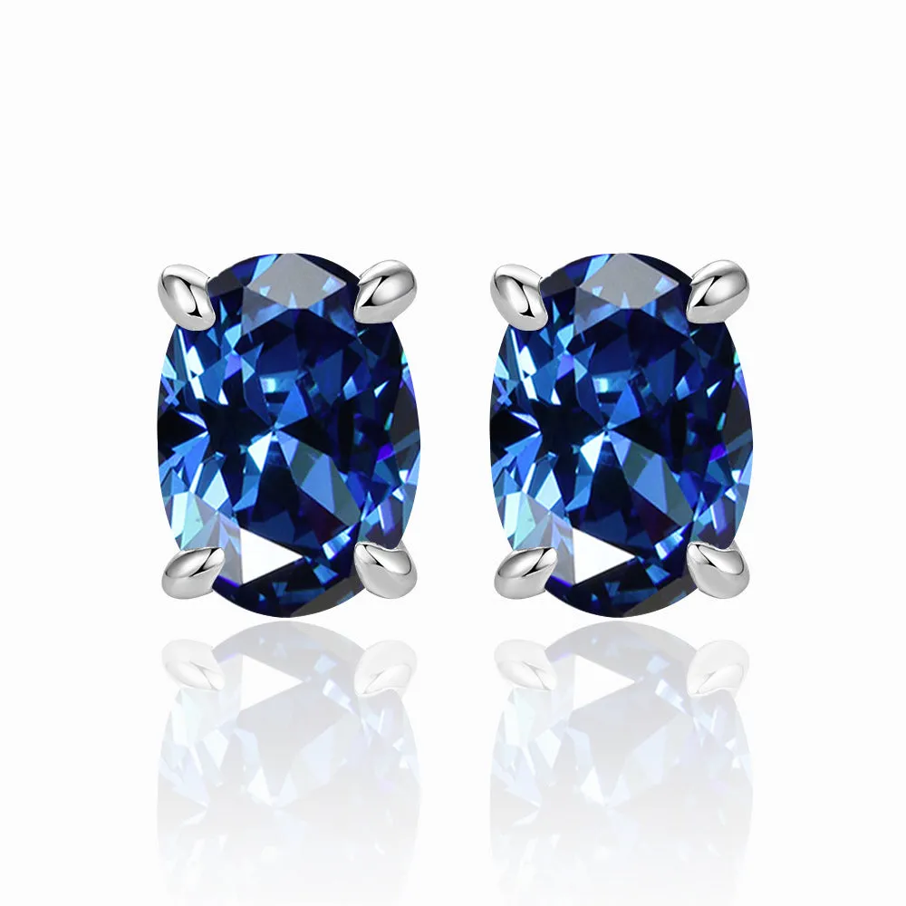 Four Prongs Oval Zircon Silver Studs Earrings for Women