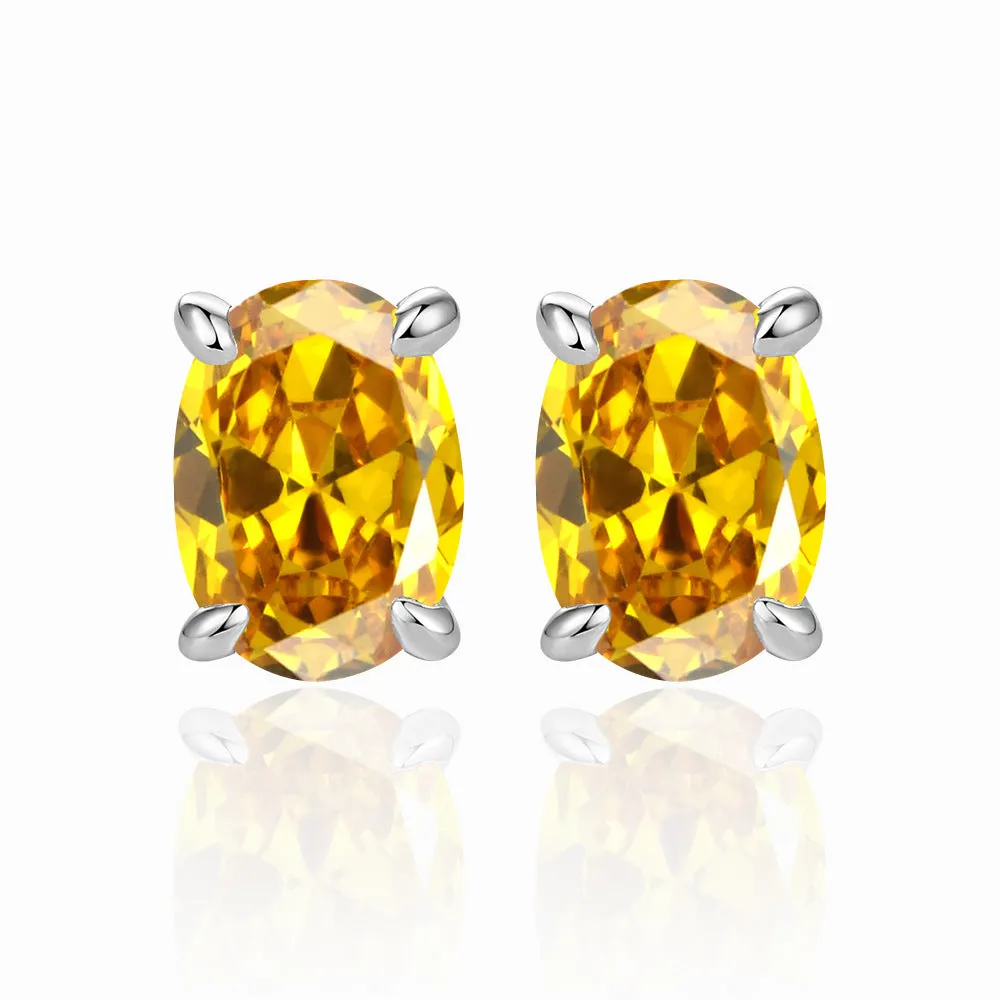 Four Prongs Oval Zircon Silver Studs Earrings for Women