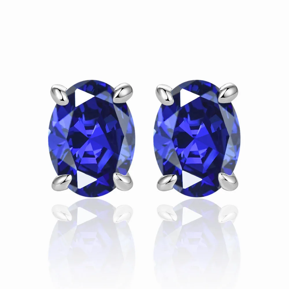 Four Prongs Oval Zircon Silver Studs Earrings for Women