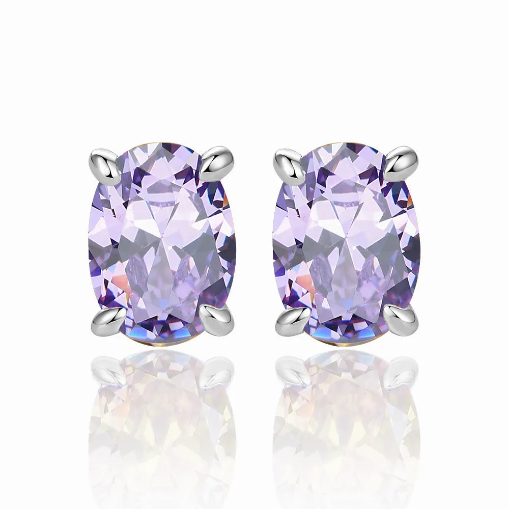 Four Prongs Oval Zircon Silver Studs Earrings for Women