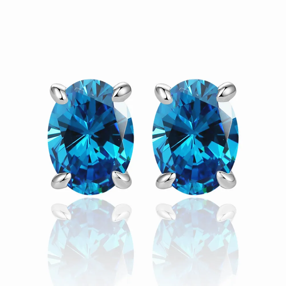 Four Prongs Oval Zircon Silver Studs Earrings for Women
