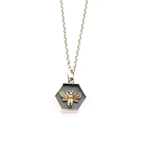 Framed Mixed Metal Bee Hexagon Necklace
