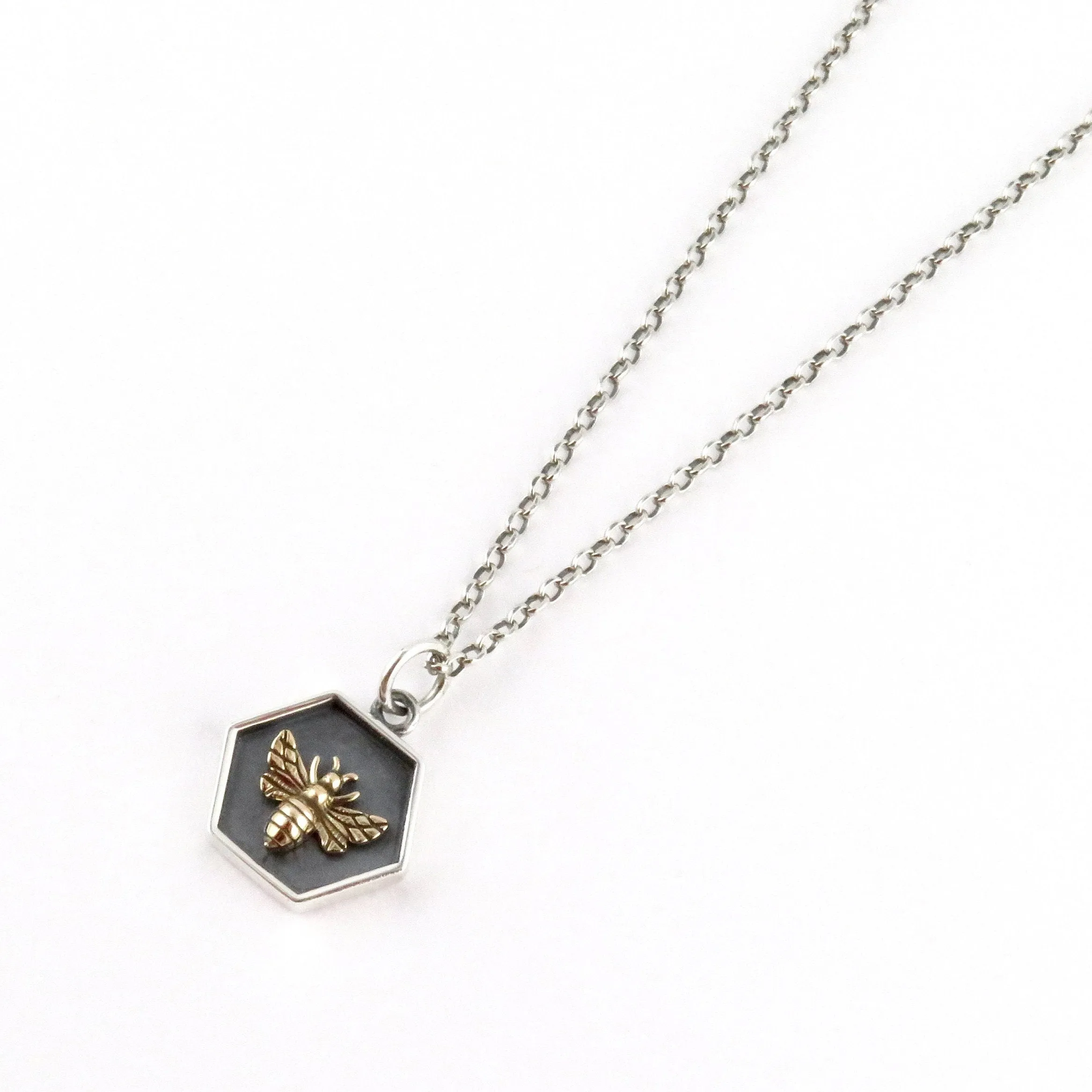 Framed Mixed Metal Bee Hexagon Necklace