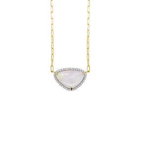 Frederic Sage 18K Yellow Gold Triangular Australian Opal with Diamond Halo on Paperclip Chain Necklace