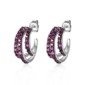 French Vintage S925 Silver Colored Gemstone Stud for Women