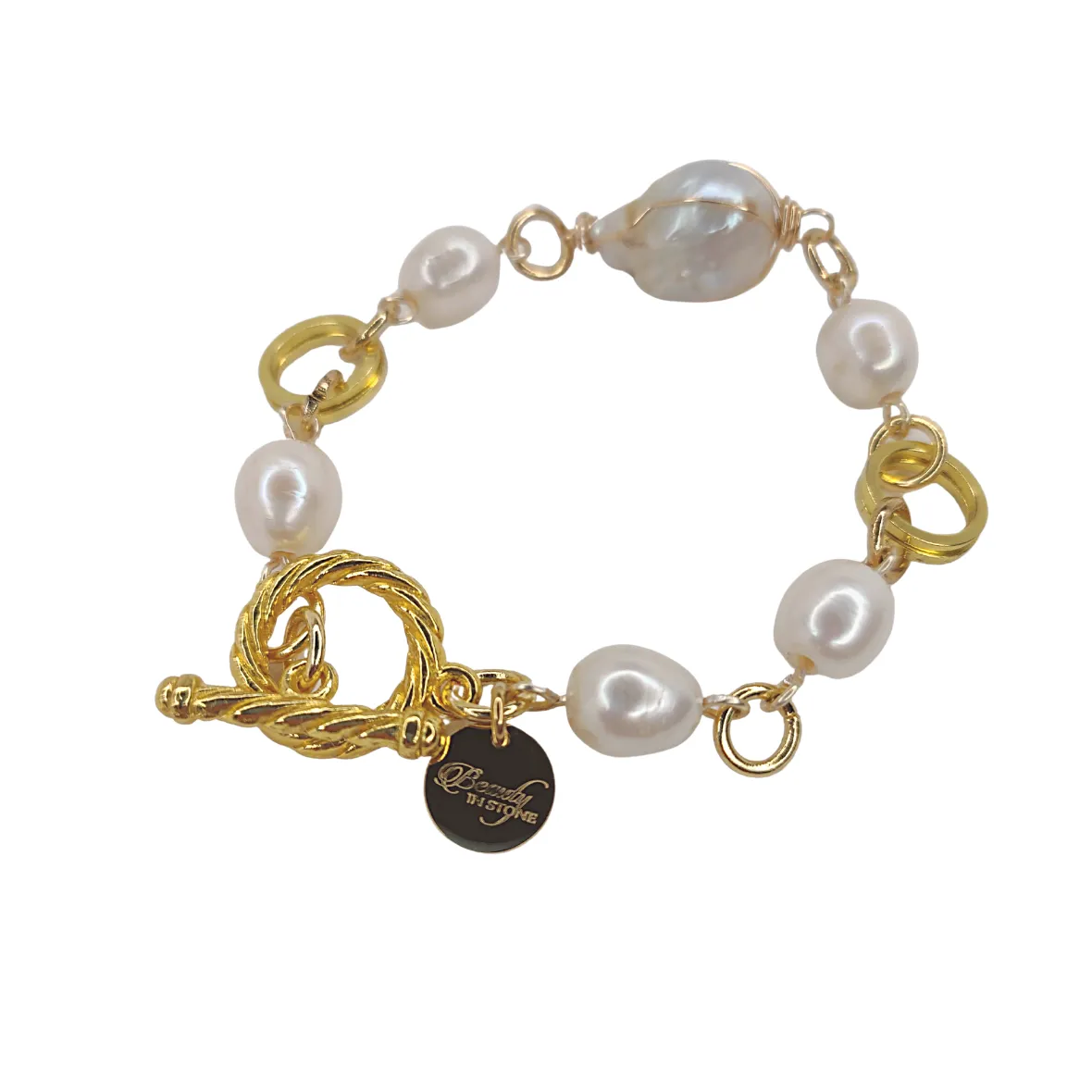Freshwater Pearl & GOLD Link Bracelet
