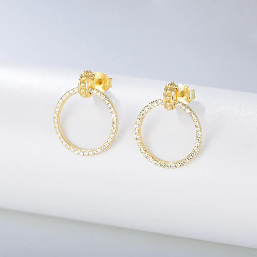 Full Zircon Hollow Circle Silver Drop Earrings for Women
