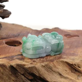 Genuine Burmese Ice Lavender Green Jadeite Jade PiXiu Pendant Necklace