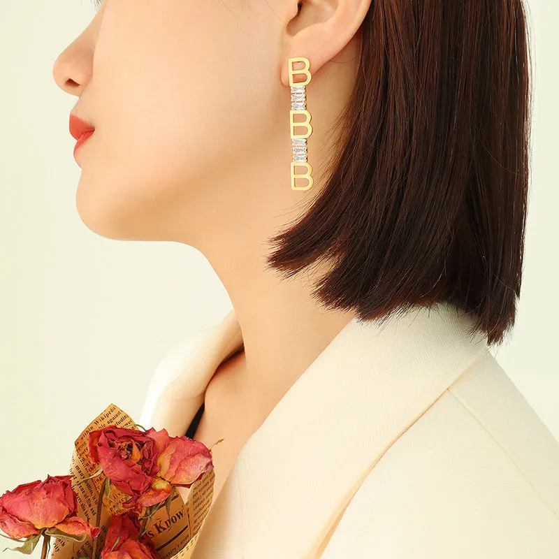 Geometric Letter Zircon Earrings - Chic and Minimalistic