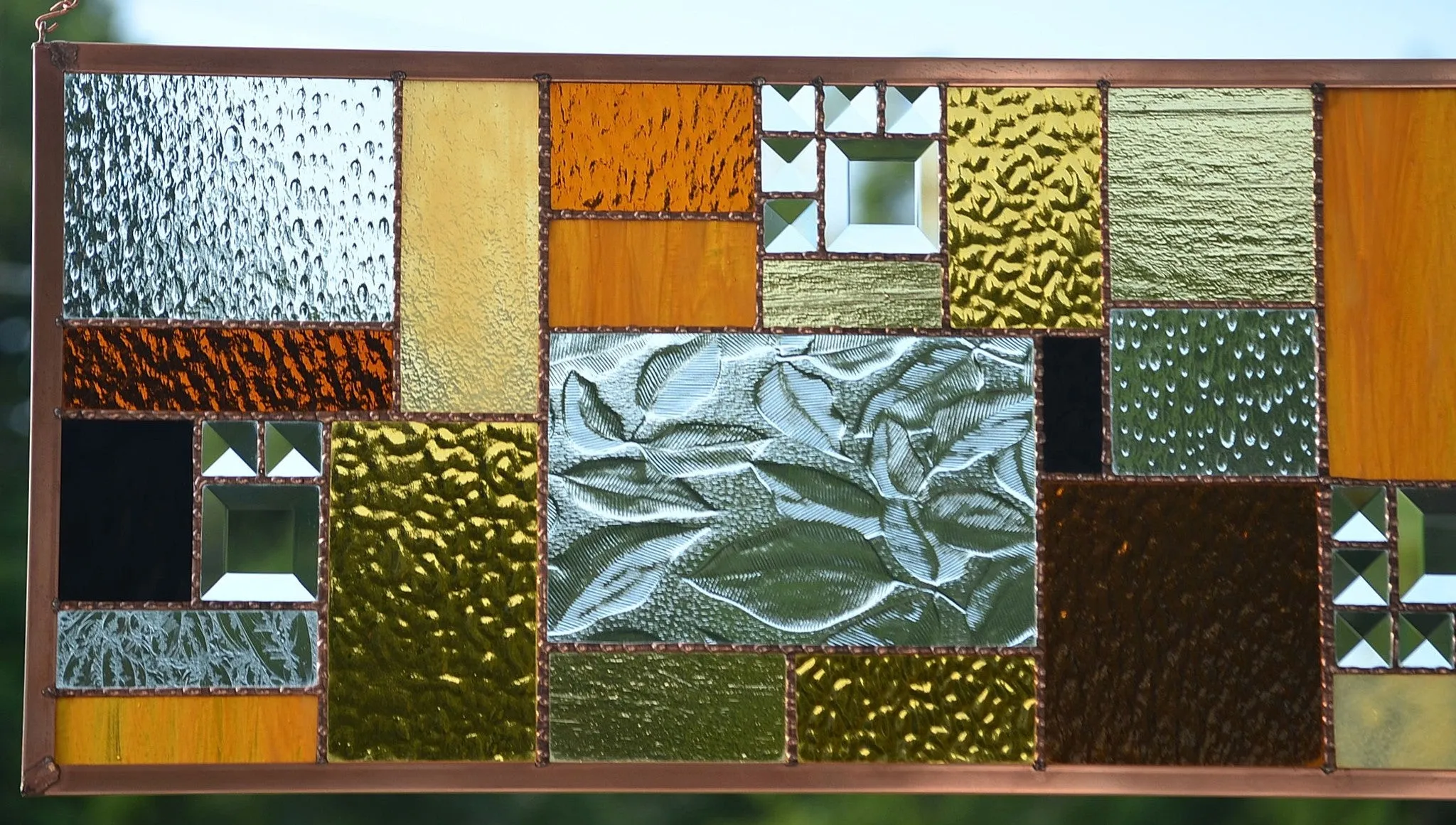 Geometric Stained Glass Panel -for Home Decoration.   "Autumn Beauty"