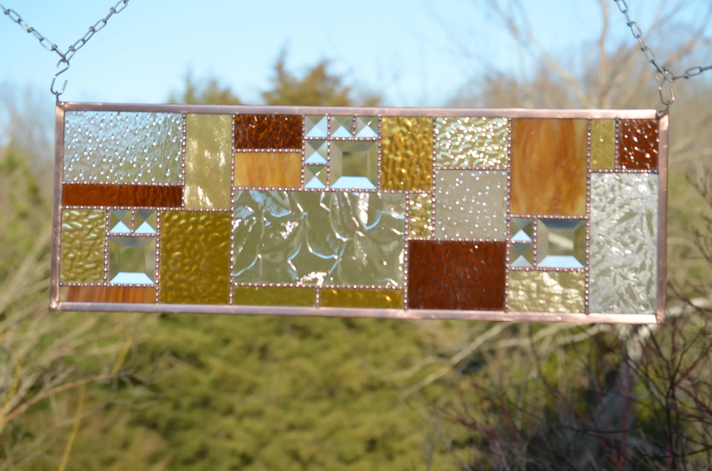 Geometric Stained Glass Panel -for Home Decoration.   "Autumn Beauty"