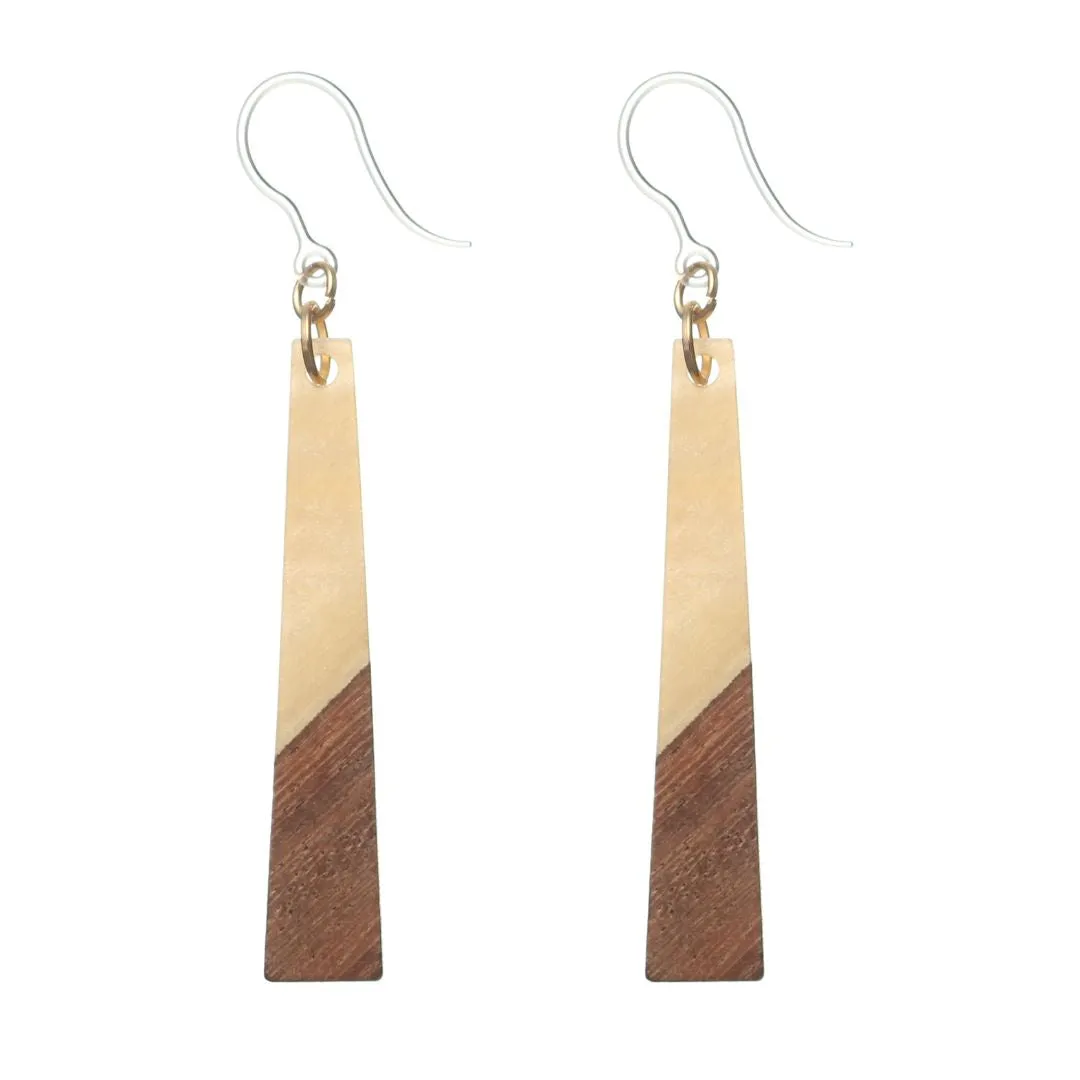 Geometric Wooden Celluloid Dangles Hypoallergenic Earrings for Sensitive Ears Made with Plastic Posts
