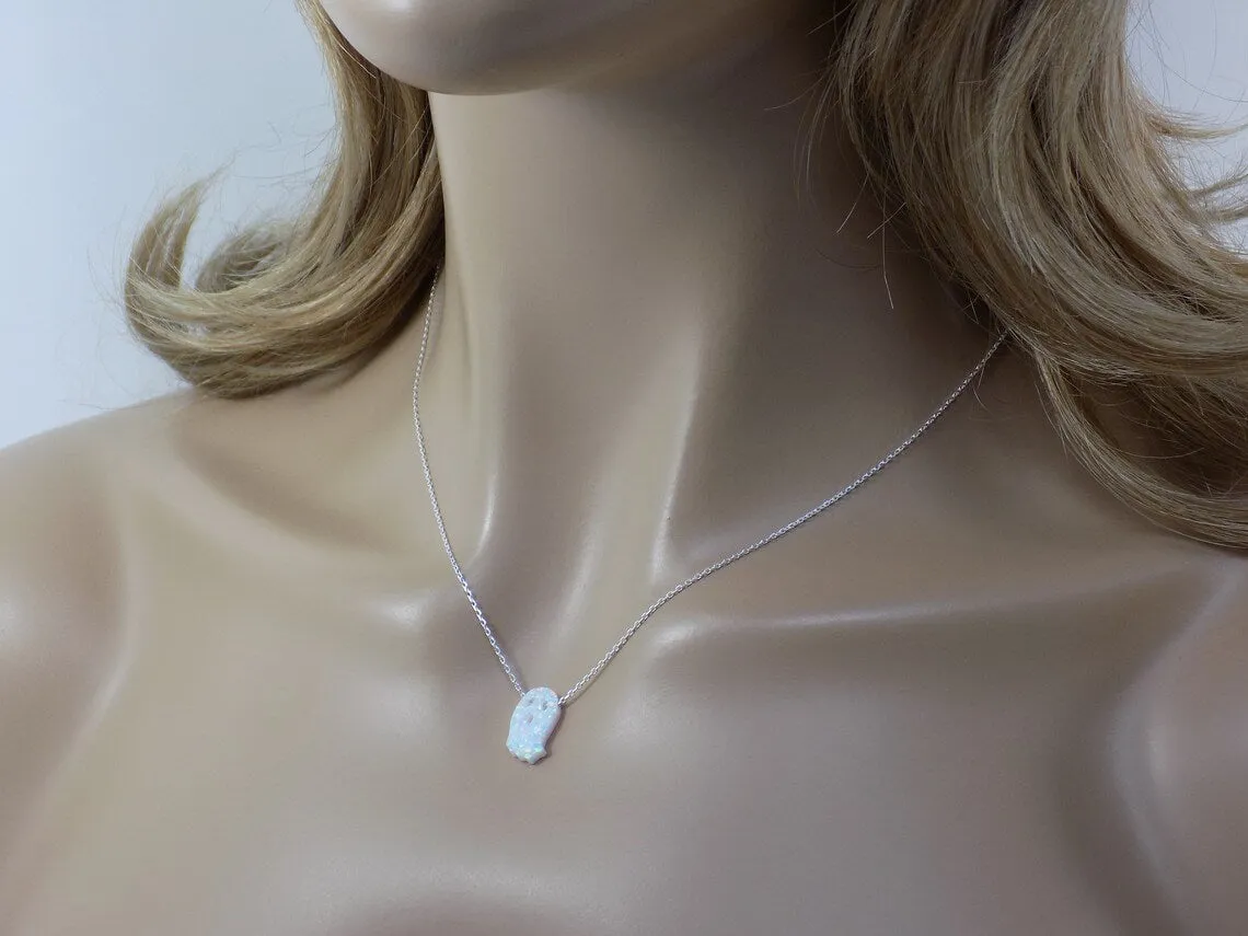 Ghost Necklace, Phantom Opal Charm Sterling Silver Necklace