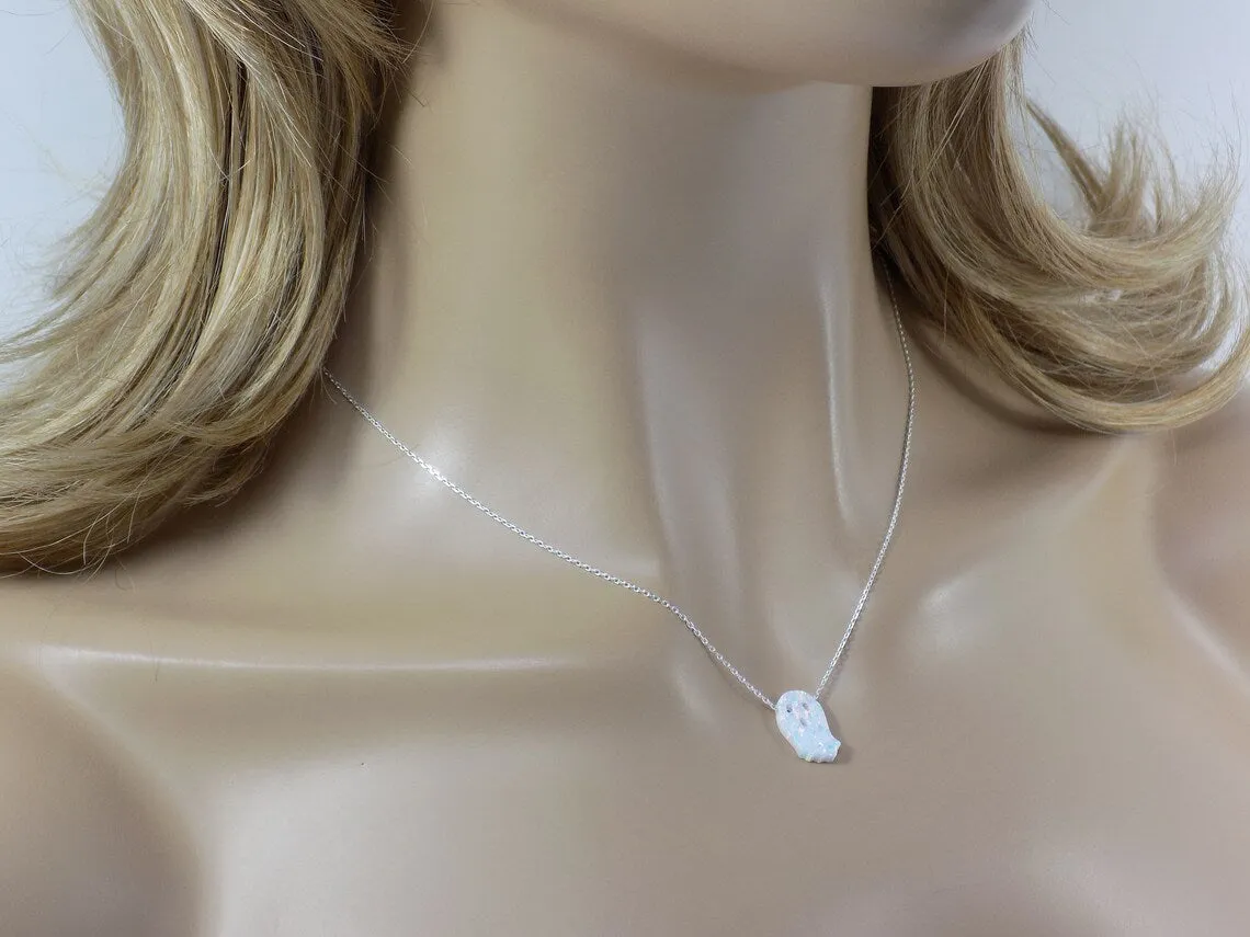 Ghost Necklace, Phantom Opal Charm Sterling Silver Necklace