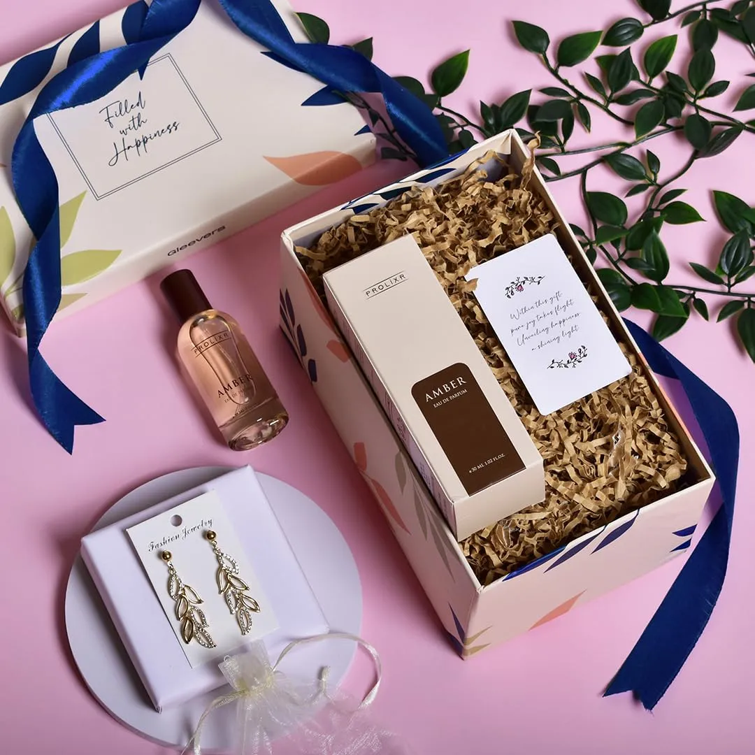 Gleevers Gift for Women | Gift Box pack of 2 with Perfume (30 ml) and Crystal Drop Earring | Birthday Gift, Anniversary Gift, Valentine Gift, Secret Santa Gifts