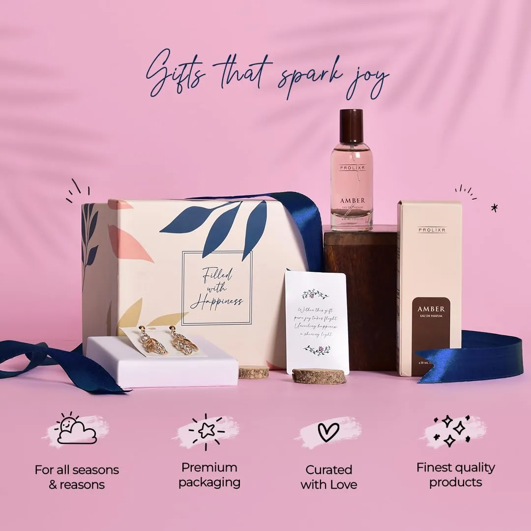 Gleevers Gift for Women | Gift Box pack of 2 with Perfume (30 ml) and Crystal Drop Earring | Birthday Gift, Anniversary Gift, Valentine Gift, Secret Santa Gifts