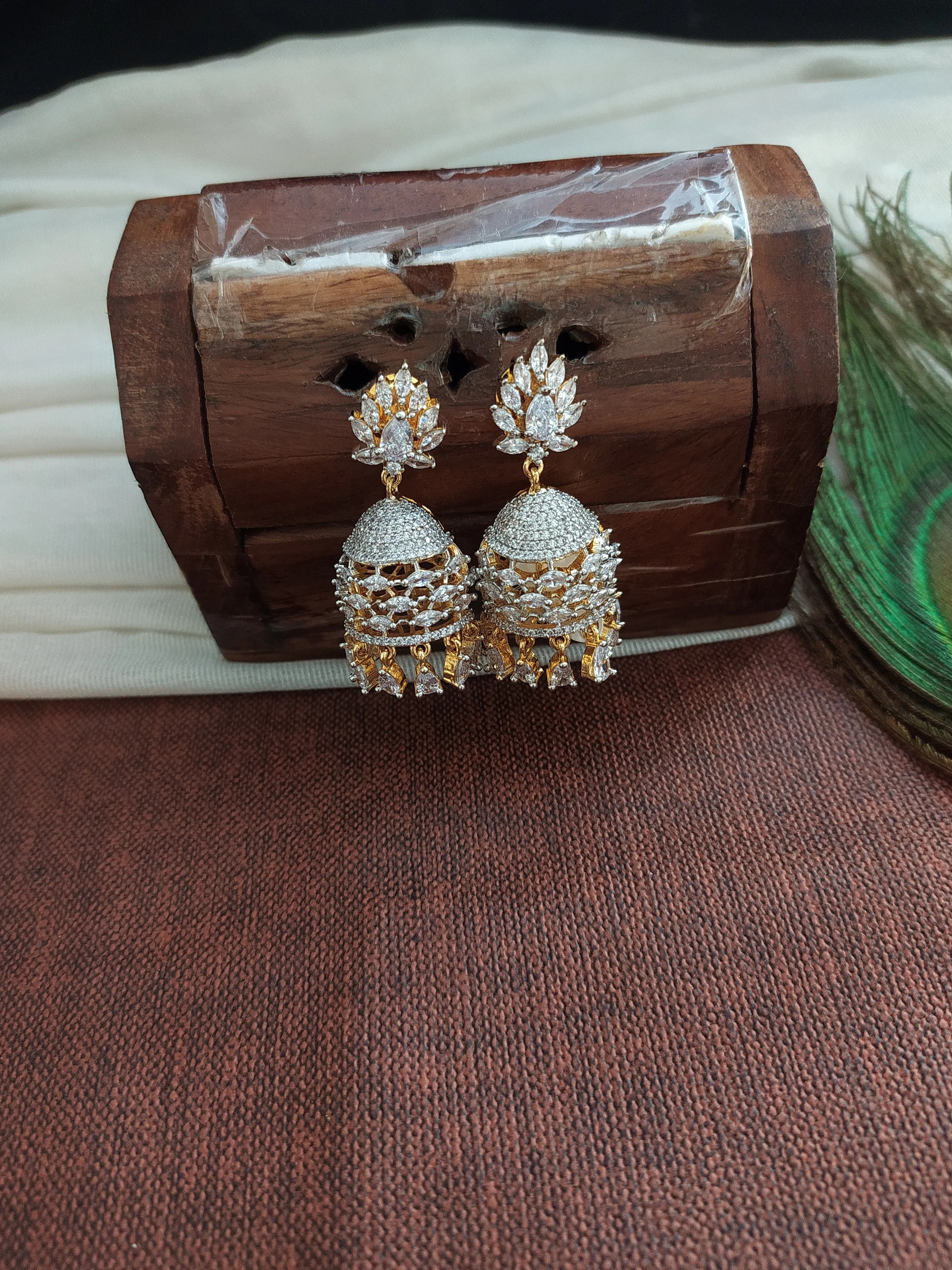 Gold & Silver (two-tone) Plated Jhumka With Zircon Stones
