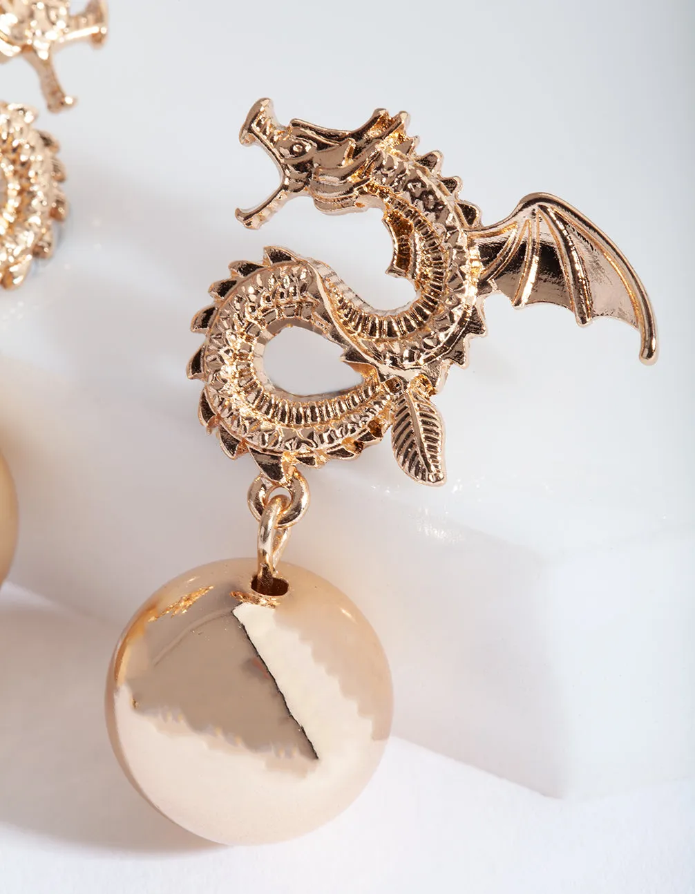Gold Dragon Fireball Earring