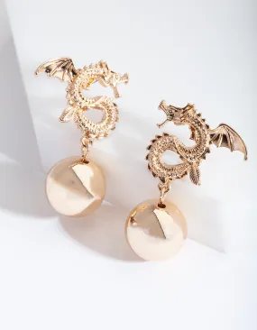 Gold Dragon Fireball Earring