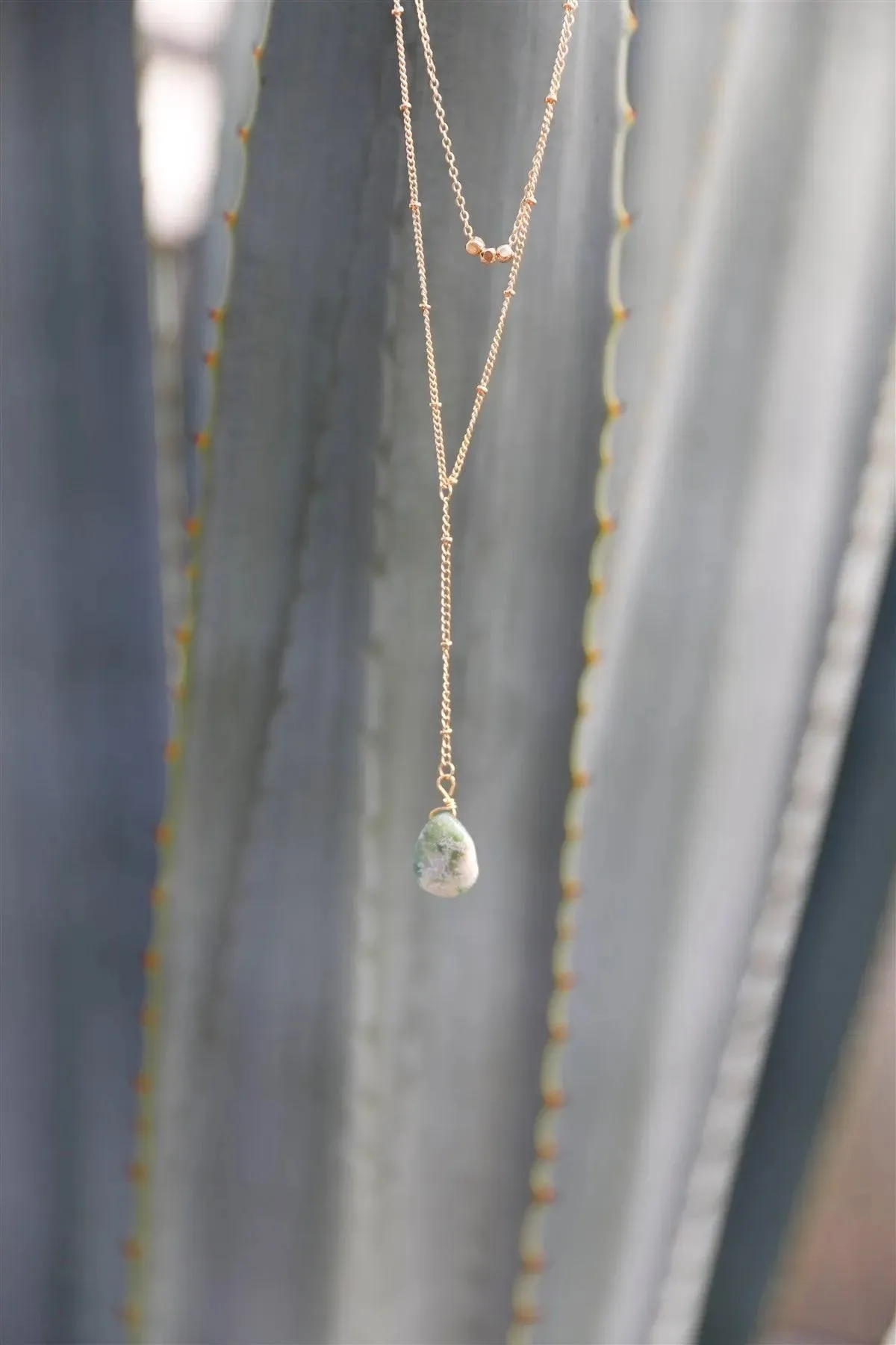 Gold Faux Jade Stone Double Chine Necklace