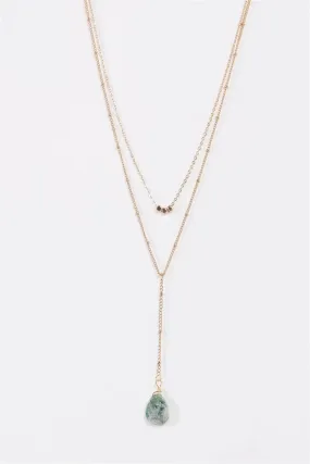 Gold Faux Jade Stone Double Chine Necklace