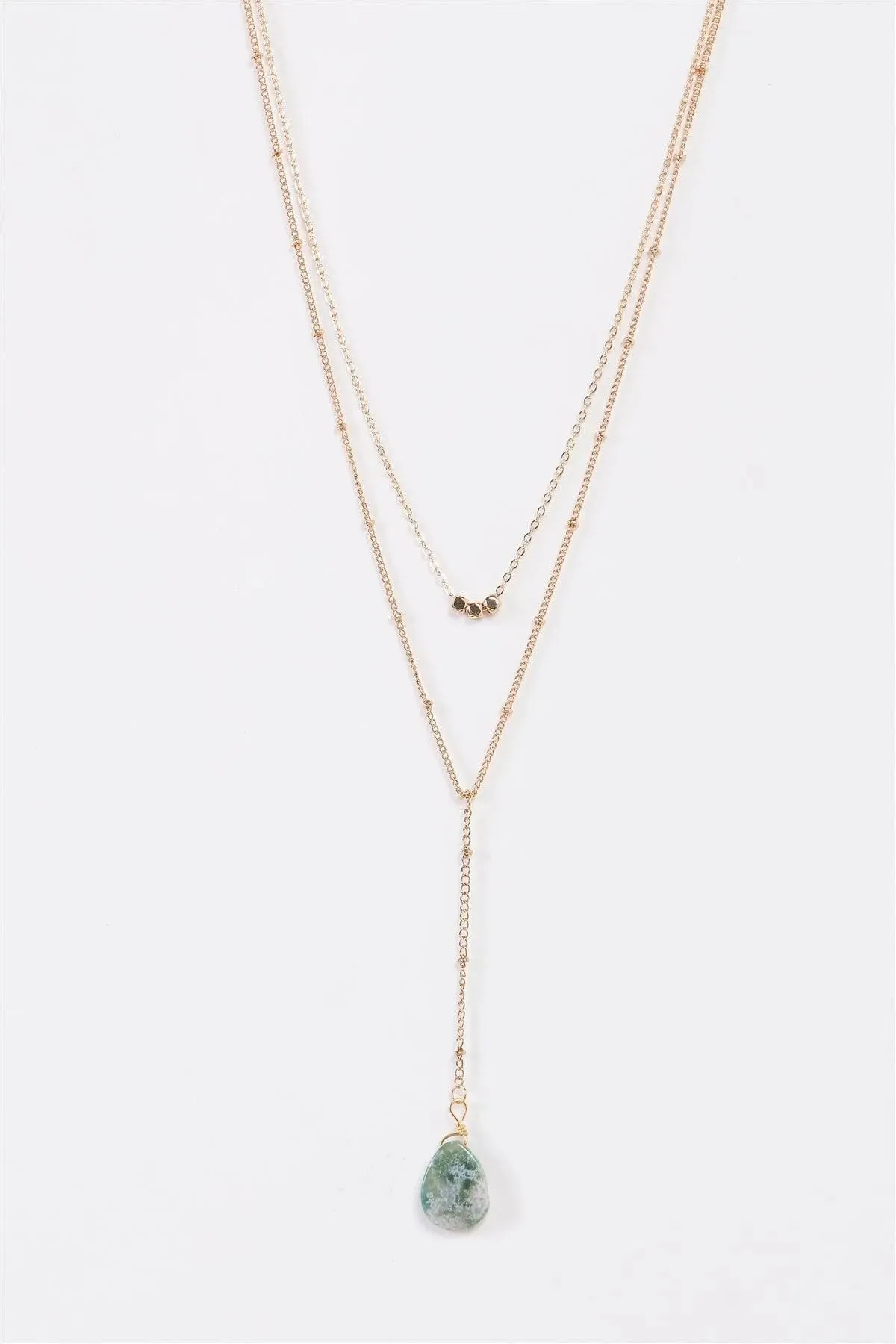 Gold Faux Jade Stone Double Chine Necklace