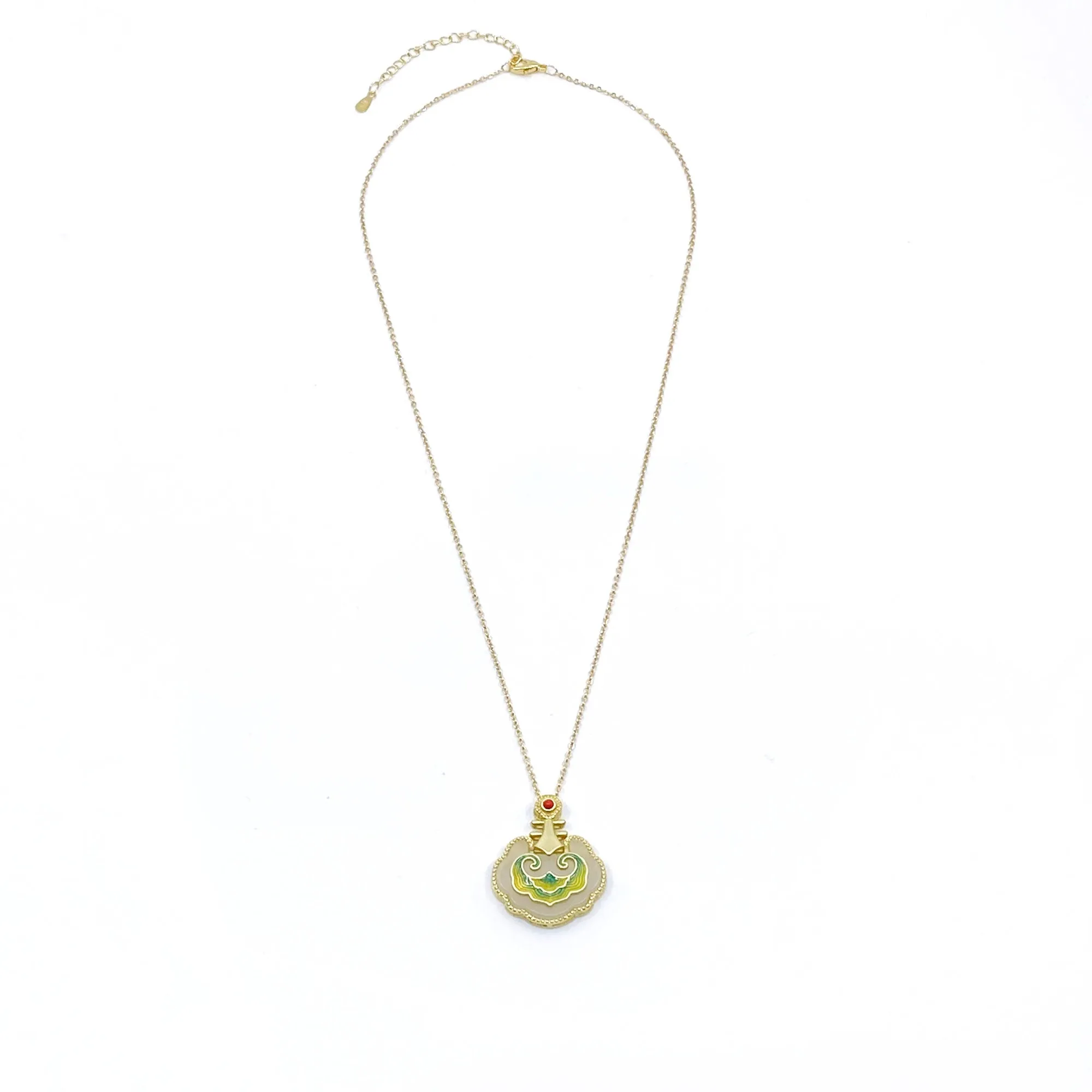 Gold Pipa Auspicious Clouds Hetian Jade Necklace