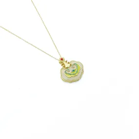 Gold Pipa Auspicious Clouds Hetian Jade Necklace