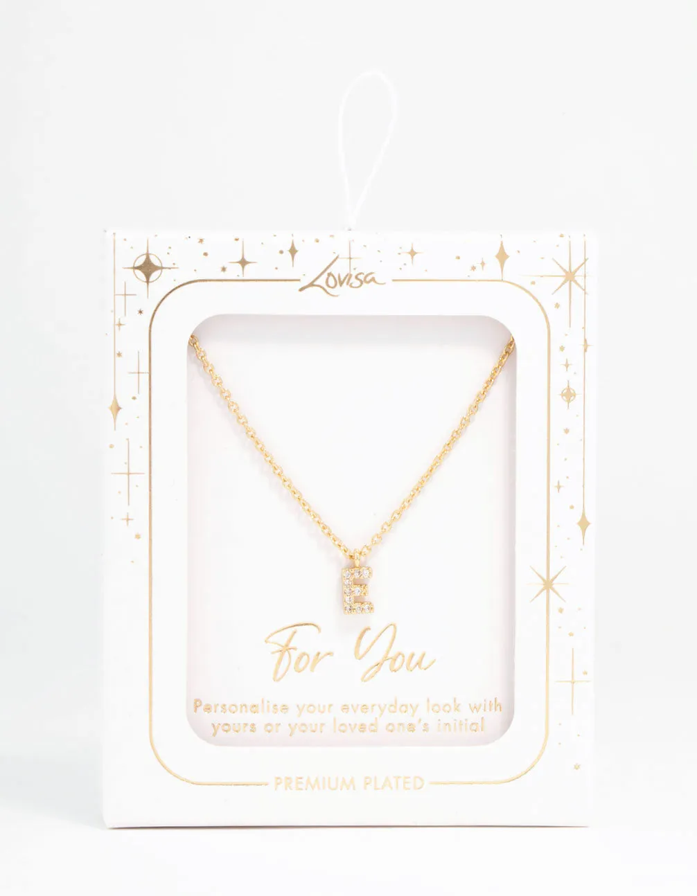 Gold Plated Cubic Zirconia Letter E Necklace