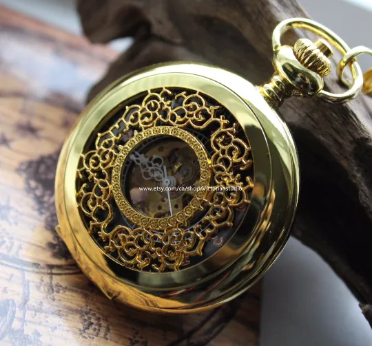 Gold Pocket Watch Personalized Mechanical pocketwatch- Gifts for Dad Father of the Bride VM014