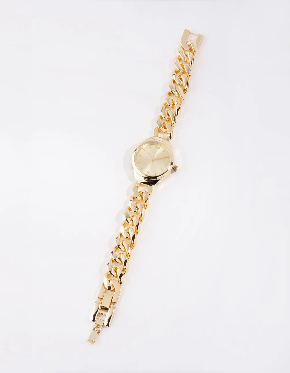Gold Sunray Curb Link Watch
