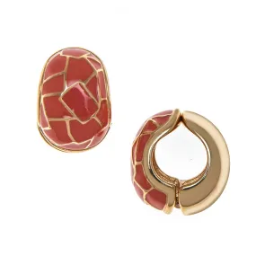 Gold tone/Coral Cobble Reversible Hugs® Clip Earrings