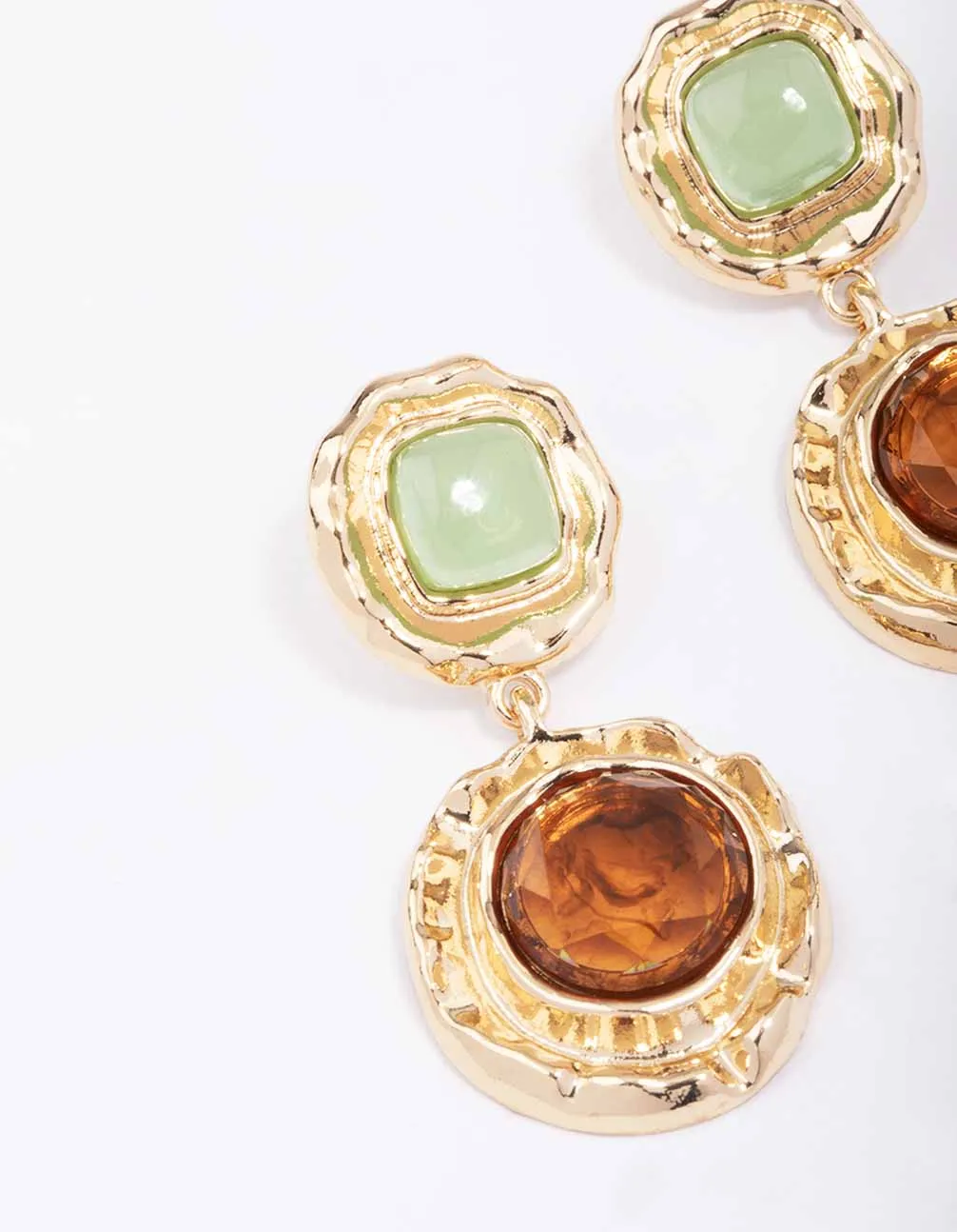 Gold Vintage Molten Round Drop Earrings