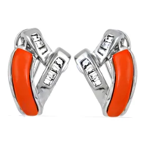 Graceful 925 Silver Coral Cubic Zirconia Earrings - Elegant CZ Jewelry