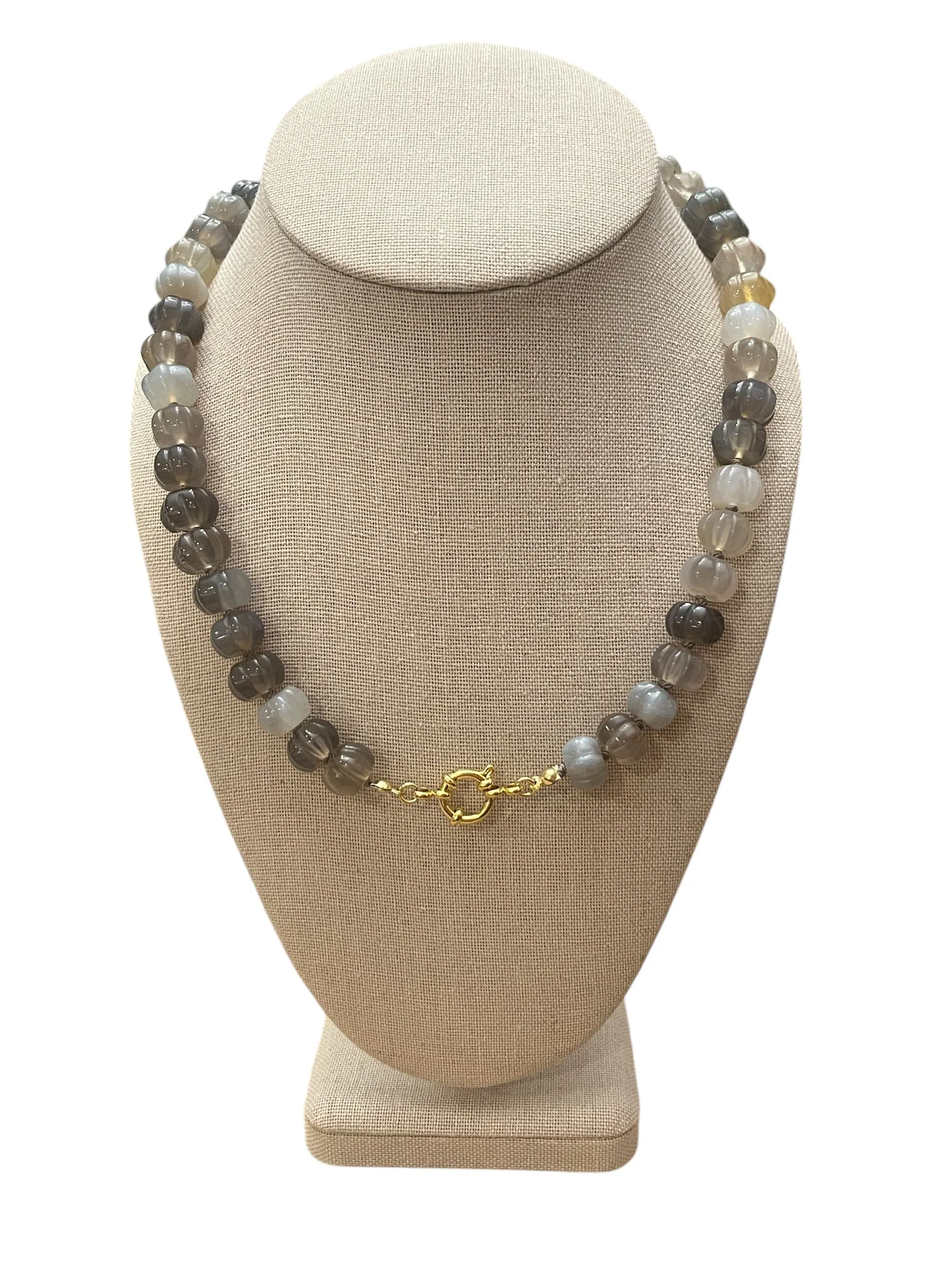 Gray Agate Pumpkin Gemstone Necklace