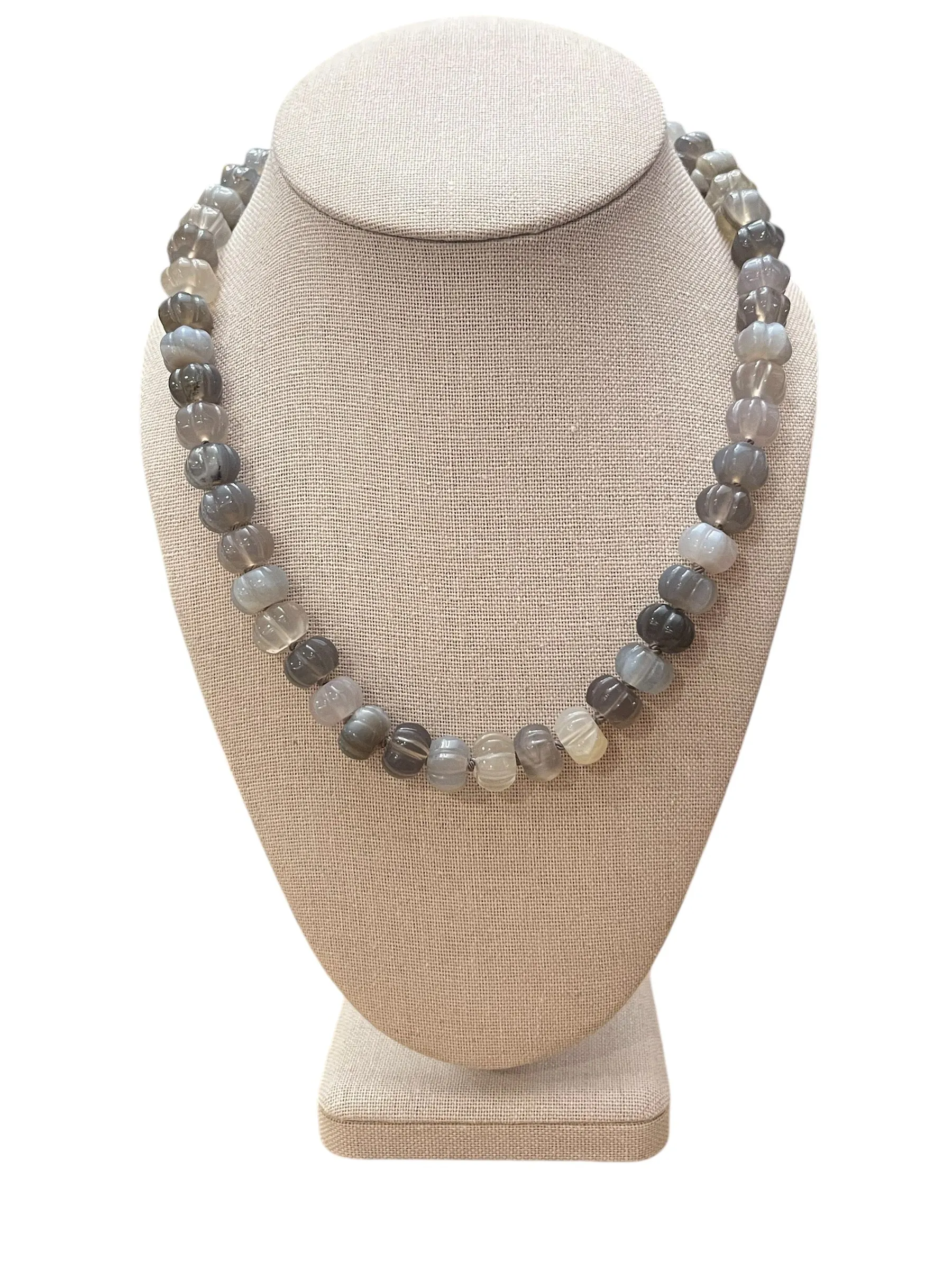 Gray Agate Pumpkin Gemstone Necklace