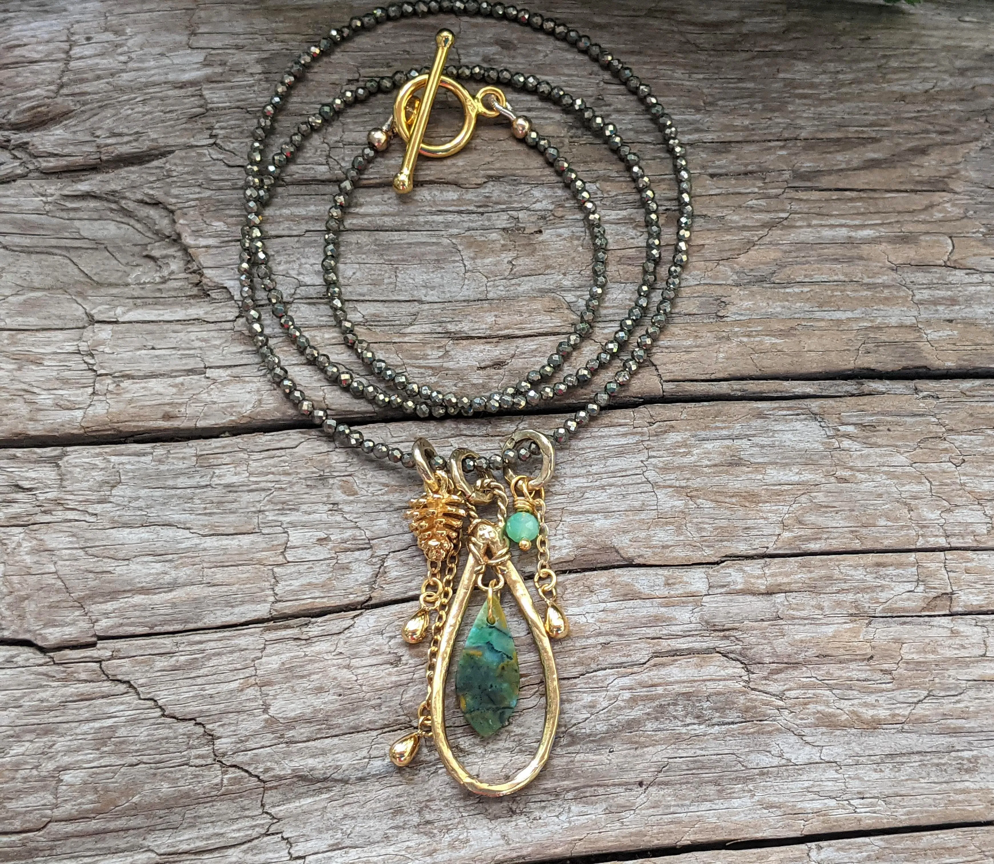 Green-Blue Opalized Wood Opal Pendant Necklace