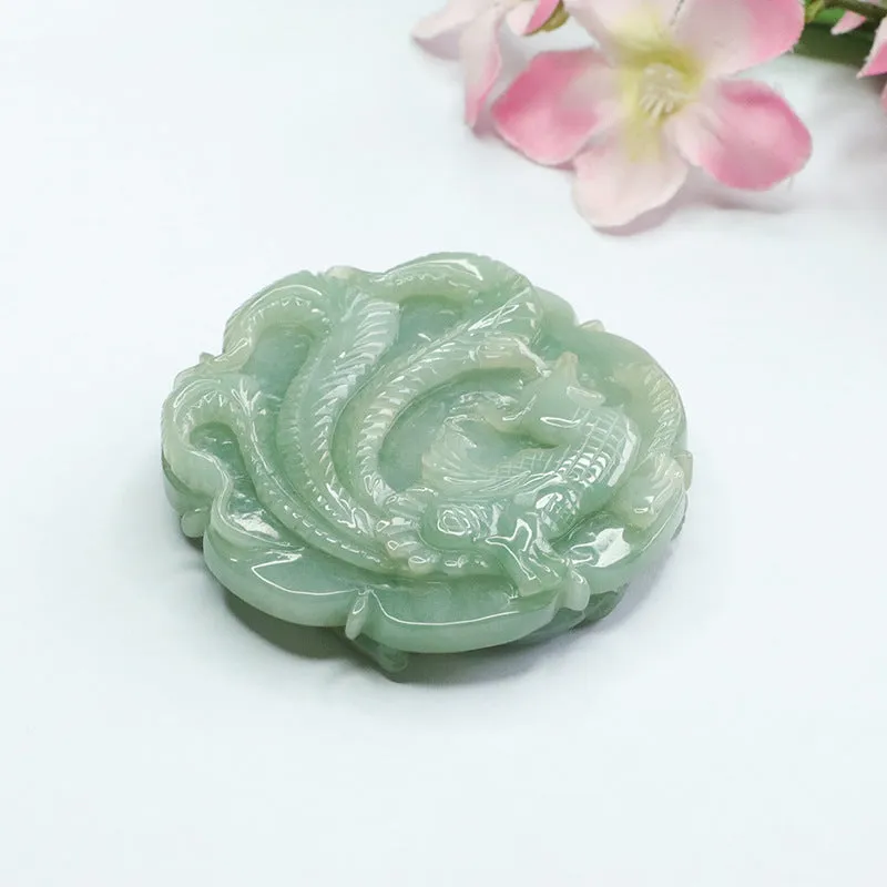 Green Dragon and Phoenix Fortune's Favor Jade Pendant